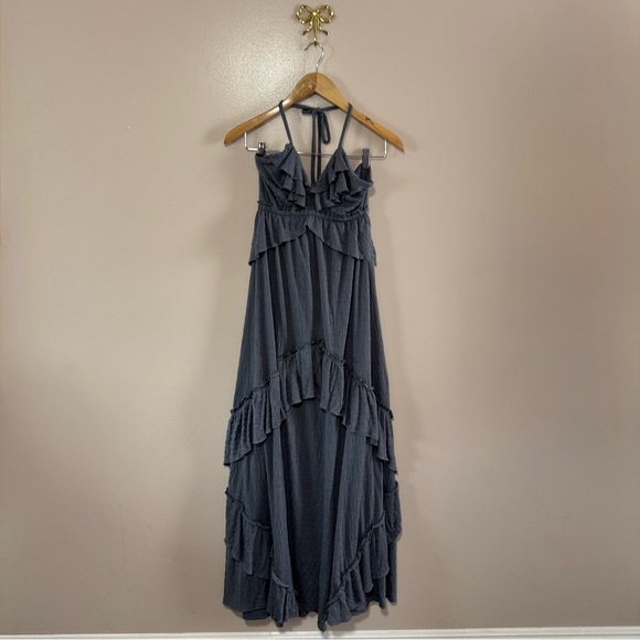 Free People Beach Santa Luz Gray Maxi Dress Ruffle Open Back Sz XS Beachy Vacay - Picture 3 of 7